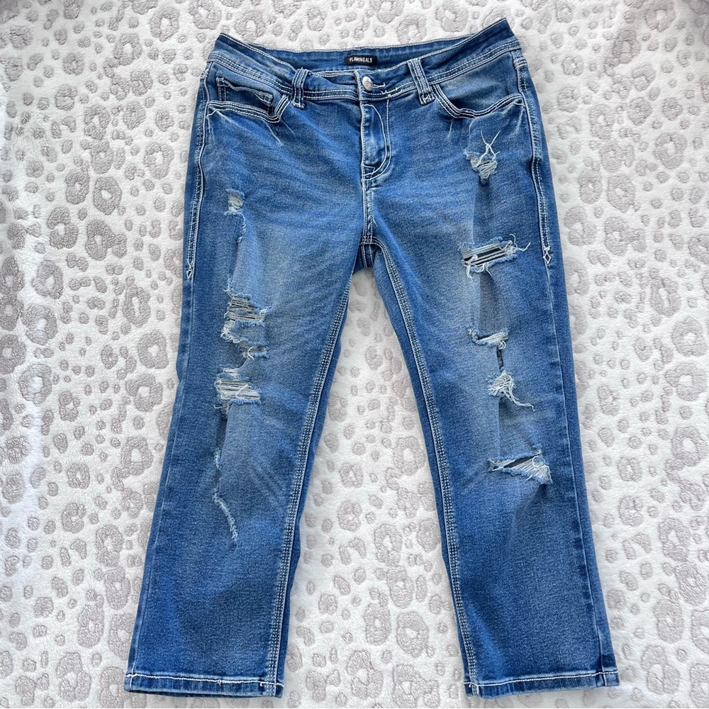 Flamingals Distressed Blue Women's Capri